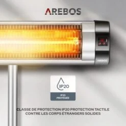 AREBOS Chauffage Radiant Infrarouge Radiateur électrique 2500 W Télécommande 3 Niveaux Fixation Murale Argent -Atlantic Magasin 10094378 4