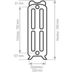 Radiateur Fonte Fleuri - Hauteur 950mm - Longueur 78mm - 181 Watt - Epaisseur 250mm - Contenance 2.8L - L395/1 -Atlantic Magasin 10517791 3