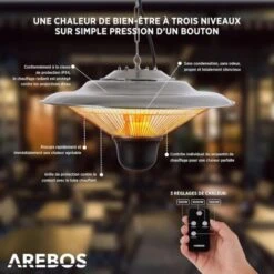 AREBOS Radiateur Plafond Chauffage Infrarouge 1500W Avec Télécommande Chauffage Très Rapide 7 AREBOS Radiateur Plafond Chauffage Infrarouge 1500W Avec Télécommande Chauffage Très Rapide -Atlantic Magasin 10748086 3