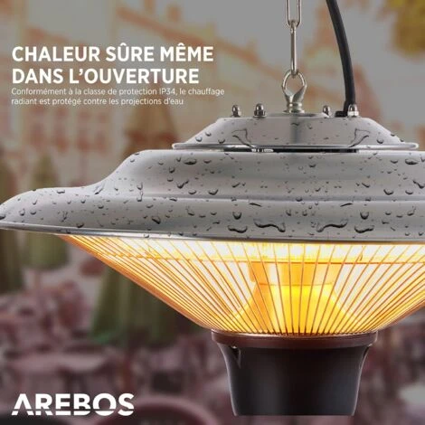 AREBOS Radiateur Plafond Chauffage Infrarouge 1500W Avec Télécommande Chauffage Très Rapide 4 AREBOS Radiateur Plafond Chauffage Infrarouge 1500W Avec Télécommande Chauffage Très Rapide – Image 4