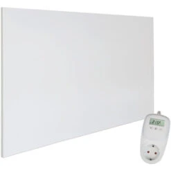 Viesta H900 Panneau De Chauffage Infrarouge Crystal Carbon (dernière Technologie) Panneau Radiateur Ultra Mince Chauffage Mural Blanc - 900 Watts + Viesta TH10 Thermostat