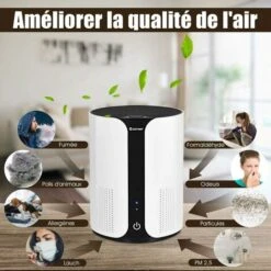 COSTWAY Purificateur D’Air Silencieux,CADR 150m3/h,3 Etapes,3 Vitesses,Fonction Aromathérapie Pour Maison,Bureau 21 X 21 X 28CM Blanc+Noir -Atlantic Magasin 14357959 3