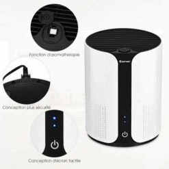 COSTWAY Purificateur D’Air Silencieux,CADR 150m3/h,3 Etapes,3 Vitesses,Fonction Aromathérapie Pour Maison,Bureau 21 X 21 X 28CM Blanc+Noir -Atlantic Magasin 14357959 4