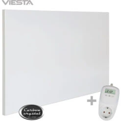 Viesta H500 Panneau De Chauffage Infrarouge Crystal Carbon (dernière Technologie) Panneau Radiateur Ultra Mince Chauffage Mural Blanc - 500 Watts + Viesta TH10 Thermostat