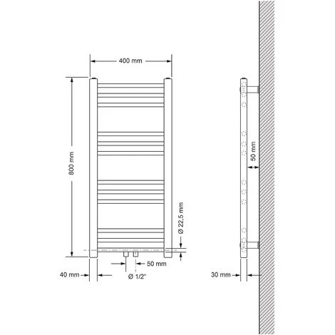 Radiateur Sèche-serviettes ECD Germany Modèle Sahara 400 X 800 Mm Anthracite Droit Avec Porte-serviettes De Connexion Central 2 Radiateur Sèche-serviettes ECD Germany Modèle Sahara 400 X 800 Mm Anthracite Droit Avec Porte-serviettes De Connexion Central – Image 2