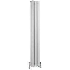Hudson Reed Windsor - Radiateur Mixte Style Fonte Rétro Vertical Triple Rang Et Robinets Thermostatiques D'Angle Laiton - Blanc - 180 Cm X 29 Cm