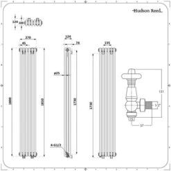 Hudson Reed Windsor - Radiateur Mixte Style Fonte Rétro Vertical Triple Rang Et Robinets Thermostatiques D'Angle Laiton - Blanc - 180 Cm X 29 Cm 9 Hudson Reed Windsor - Radiateur Mixte Style Fonte Rétro Vertical Triple Rang Et Robinets Thermostatiques D'Angle Laiton - Blanc - 180 Cm X 29 Cm -Atlantic Magasin 18961980 5