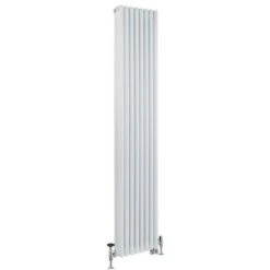 Hudson Reed Windsor - Radiateur Mixte Style Fonte Rétro Vertical Triple Rang Et Robinets Thermostatiques D'Angle Satinés - Blanc - 180 Cm X 38 Cm