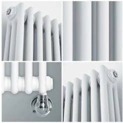 Hudson Reed Windsor - Radiateur Mixte Style Fonte Rétro Vertical Triple Rang Et Robinets Thermostatiques D'Angle Satinés - Blanc - 180 Cm X 38 Cm -Atlantic Magasin 18962159 3