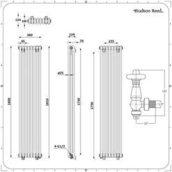 Hudson Reed Windsor - Radiateur Mixte Style Fonte Rétro Vertical Triple Rang Et Robinets Thermostatiques D'Angle Satinés - Blanc - 180 Cm X 38 Cm -Atlantic Magasin 18962159 5