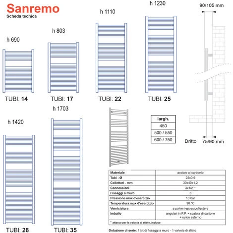 Lazzarini Sanremo Radiateur Sèche-serviettes Chromé 1420x450 Entraxe 400 3 Lazzarini Sanremo Radiateur Sèche-serviettes Chromé 1420x450 Entraxe 400 – Image 3