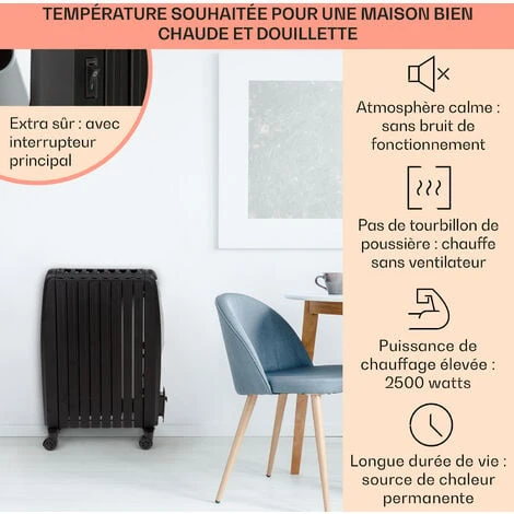 Thermaxx Noir Radiateur à Huile 2500W 10-30° C Minuterie Télécommande 2 Thermaxx Noir Radiateur à Huile 2500W 10-30° C Minuterie Télécommande – Image 2