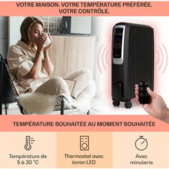 Thermaxx Noir Radiateur à Huile 2500W 10-30° C Minuterie Télécommande 7 Thermaxx Noir Radiateur à Huile 2500W 10-30° C Minuterie Télécommande -Atlantic Magasin 22845381 3