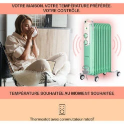 Thermaxx Retroheat Radiateur à Bain D'huile 2500 W Roulettes Vert -Atlantic Magasin 24062378 3