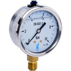 Manomètre Bain D'huile Inox - Raccord Vertical 8x13 - Cadran Ø63mm 0 à 1,6bars