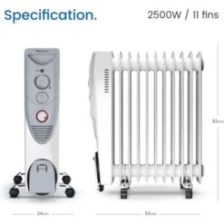 Radiateur à Bain D'huile 2500 W, 11 Colonnes - Chauffage électrique Portable, Minuterie Intégrée, 3 Réglages De Chaleur, Thermostat - Pro Breeze -Atlantic Magasin 26996921 3