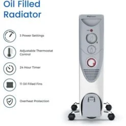 Radiateur à Bain D'huile 2500 W, 11 Colonnes - Chauffage électrique Portable, Minuterie Intégrée, 3 Réglages De Chaleur, Thermostat - Pro Breeze -Atlantic Magasin 26996921 4