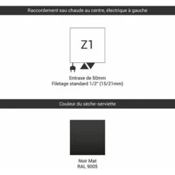 Sèche-serviette Mixte Noir De 600mm De Haut Et 430mm De Large - 134 Watt - MAR600/430Z1N -Atlantic Magasin 27180807 3