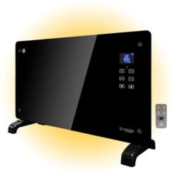 Greaden Radiateur Convecteur En Verre 2000 W électrique,2 Niveaux De Chaleur, écran LED Tactile, Mode ECO, 5 Programmes Disponibles, Noir, Installation Au Mur Ou Sur Pied