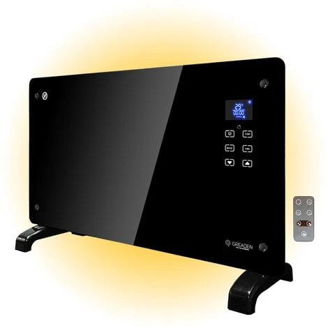 Greaden Radiateur Convecteur En Verre 2000 W électrique,2 Niveaux De Chaleur, écran LED Tactile, Mode ECO, 5 Programmes Disponibles, Noir, Installation Au Mur Ou Sur Pied 1 Greaden Radiateur Convecteur En Verre 2000 W électrique,2 Niveaux De Chaleur, écran LED Tactile, Mode ECO, 5 Programmes Disponibles, Noir, Installation Au Mur Ou Sur Pied