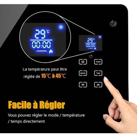 Greaden Radiateur Convecteur En Verre 2000 W électrique,2 Niveaux De Chaleur, écran LED Tactile, Mode ECO, 5 Programmes Disponibles, Noir, Installation Au Mur Ou Sur Pied 2 Greaden Radiateur Convecteur En Verre 2000 W électrique,2 Niveaux De Chaleur, écran LED Tactile, Mode ECO, 5 Programmes Disponibles, Noir, Installation Au Mur Ou Sur Pied – Image 2