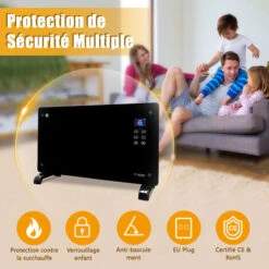 Greaden Radiateur Convecteur En Verre 2000 W électrique,2 Niveaux De Chaleur, écran LED Tactile, Mode ECO, 5 Programmes Disponibles, Noir, Installation Au Mur Ou Sur Pied 7 Greaden Radiateur Convecteur En Verre 2000 W électrique,2 Niveaux De Chaleur, écran LED Tactile, Mode ECO, 5 Programmes Disponibles, Noir, Installation Au Mur Ou Sur Pied -Atlantic Magasin 27236381 3