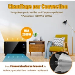 Greaden Radiateur Convecteur En Verre 2000 W électrique,2 Niveaux De Chaleur, écran LED Tactile, Mode ECO, 5 Programmes Disponibles, Noir, Installation Au Mur Ou Sur Pied 8 Greaden Radiateur Convecteur En Verre 2000 W électrique,2 Niveaux De Chaleur, écran LED Tactile, Mode ECO, 5 Programmes Disponibles, Noir, Installation Au Mur Ou Sur Pied -Atlantic Magasin 27236381 4