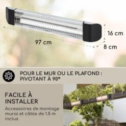 Klarstein Chauffage Electrique à Infrarouge, Chauffage De Jardin 2400W, Smart WiFi App, Minuterie, Affichage LED, Chauffage Exterieur Terrasse IP65 Pour Veranda, Chauffage D'Appoint Econome, Sans CO2 -Atlantic Magasin 28826561 5