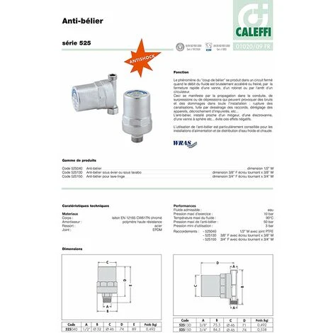 Caleffi 525040 ANTISHOCK Antibélier 1/2 Pouce M Corps En Laiton, Chromé 3 Caleffi 525040 ANTISHOCK Antibélier 1/2 Pouce M Corps En Laiton, Chromé – Image 3