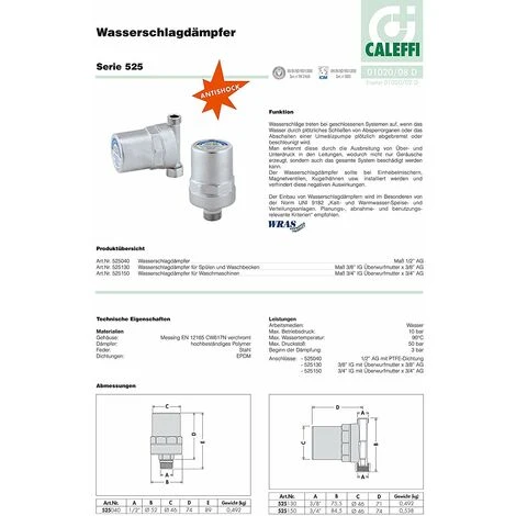 Caleffi 525040 ANTISHOCK Antibélier 1/2 Pouce M Corps En Laiton, Chromé 4 Caleffi 525040 ANTISHOCK Antibélier 1/2 Pouce M Corps En Laiton, Chromé – Image 4