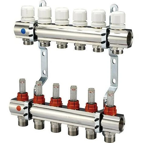 Repartiteur De Chauffage EVENES Type M6 2 DN25 1 Laiton 2 Circuits Avec Debitmetre 1 Repartiteur De Chauffage EVENES Type M6 2 DN25 1 Laiton 2 Circuits Avec Debitmetre