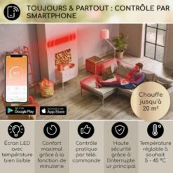 Klarstein Chauffage Electrique à Infrarouge, Chauffage De Jardin 3000W, App Smart WiFi, Télécommande, Minuterie, Affichage LED, Chauffage Exterieur Terrasse IP44, Chauffage D'Appoint Econome Sans CO2 -Atlantic Magasin 36838704 3