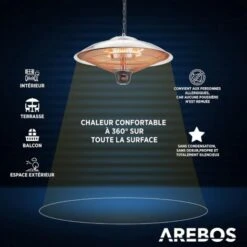AREBOS Chauffage Radiant De Plafond 2.000 W 3 Réglages De Chaleur Avec Lampe LED + Télécommande Argent -Atlantic Magasin 39581585 5