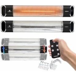 AREBOS Chauffage Radiant Infrarouge 2000 W Radiateur électrique 2 Puissances Inclinaison De 60° Matériel De Fixation Noir