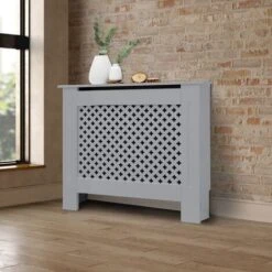 Cache-radiateur Couvercle Chauffage MDF Motif Nid D'abeille 78x19x82 Cm Gris