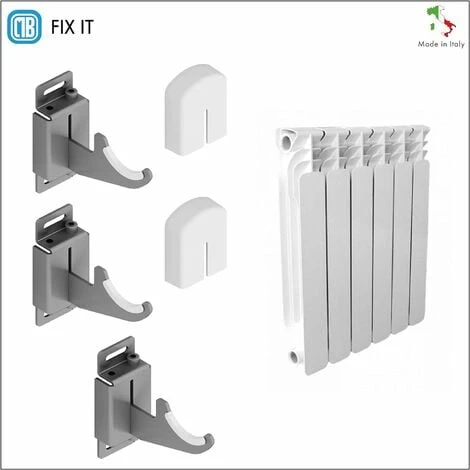 Trois Supports Muraux Pour Radiateurs En Aluminium, Avec Réglage Vertical/horizontal Et Sécurité - Couverture En ABS Blanc Et Isolateurs En Plastique - Capacité Maximale 50 Kg Par Fixation - 3 Pièces. 2 Trois Supports Muraux Pour Radiateurs En Aluminium, Avec Réglage Vertical/horizontal Et Sécurité - Couverture En ABS Blanc Et Isolateurs En Plastique - Capacité Maximale 50 Kg Par Fixation - 3 Pièces. – Image 2