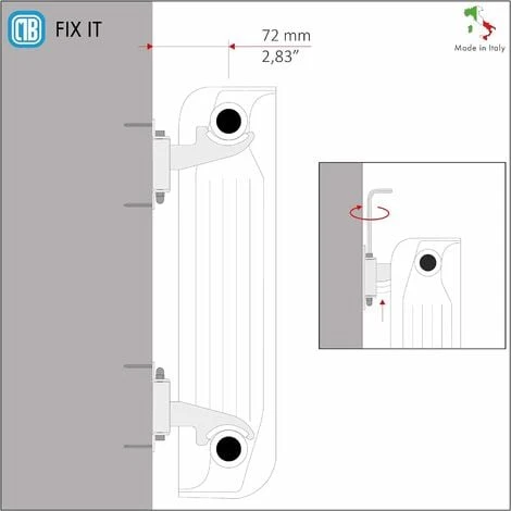 Trois Supports Muraux Pour Radiateurs En Aluminium, Avec Réglage Vertical/horizontal Et Sécurité - Couverture En ABS Blanc Et Isolateurs En Plastique - Capacité Maximale 50 Kg Par Fixation - 3 Pièces. 3 Trois Supports Muraux Pour Radiateurs En Aluminium, Avec Réglage Vertical/horizontal Et Sécurité - Couverture En ABS Blanc Et Isolateurs En Plastique - Capacité Maximale 50 Kg Par Fixation - 3 Pièces. – Image 3
