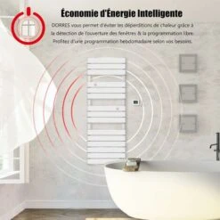 Sèche-Serviettes 750W Télécommandé LCD électrique Aluminium à Barres Plates 50x11x138.5cm, 6 Modes ECO DORRES IP24 Blanc - GREADEN -Atlantic Magasin 49087301 3