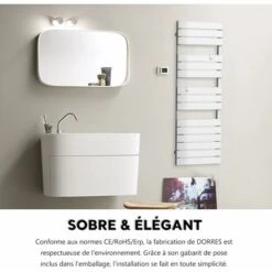 Sèche-Serviettes 750W Télécommandé LCD électrique Aluminium à Barres Plates 50x11x138.5cm, 6 Modes ECO DORRES IP24 Blanc - GREADEN -Atlantic Magasin 49087301 5