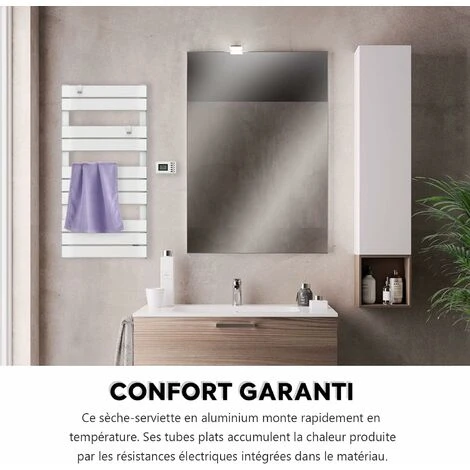 Sèche-Serviettes 500W Télécommandé Aluminium LCD électrique à Lames Plates 50 X 11 X 101cm, 6 Modes ECO HéVIZ IP24 Blanc -GREADEN 2 Sèche-Serviettes 500W Télécommandé Aluminium LCD électrique à Lames Plates 50 X 11 X 101cm, 6 Modes ECO HéVIZ IP24 Blanc -GREADEN – Image 2