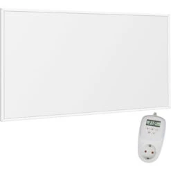Viesta F600 Panneau De Chauffage Infrarouge Crystal Carbon (dernière Technologie) Panneau Radiateur Ultra Mince Chauffage Mural Blanc - 600 Watts + Viesta TH12WIFI Thermostat