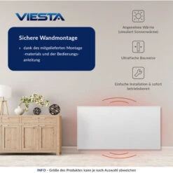 Viesta F600 Panneau De Chauffage Infrarouge Crystal Carbon (dernière Technologie) Panneau Radiateur Ultra Mince Chauffage Mural Blanc - 600 Watts + Viesta TH12WIFI Thermostat -Atlantic Magasin 49357563 4