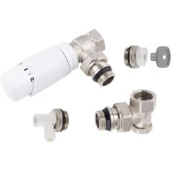 Kit Complet Robinet De Radiateur Thermostatique équerre 15x21 NOYON & THIEBAULT Nickelé/blanc