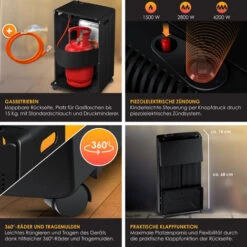 KESSER® Chauffage à Gaz En Céramique 4 200 watts Avec Régulateur De Pression, Tuyau De Gaz Cheminée Au Gaz Appareil De Chauffage à Gaz Brûleur Céramique Infrarouge Puissance Thermique, Bouteilles -Atlantic Magasin 50753042 5