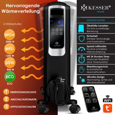 KESSER® Radiateur à Bain D’huile Avec écran Tactile Et Télécommande - Chauffage électrique à économie D’énergie, Minuterie, 4 niveaux De Chauffage, Thermostat, Fonction De Mise Hors Circuit De Sécurit 2 KESSER® Radiateur à Bain D’huile Avec écran Tactile Et Télécommande - Chauffage électrique à économie D’énergie, Minuterie, 4 niveaux De Chauffage, Thermostat, Fonction De Mise Hors Circuit De Sécurit – Image 2