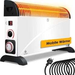 KESSER® Convecteur 2000 watts Appareil De Chauffage, Minuterie 24 h Contrôle Thermique En Continu Chauffage Turbo 3 niveaux Poignées De Transport, Blanche