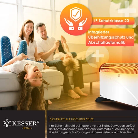 KESSER® Convecteur 2000 watts Appareil De Chauffage, Minuterie 24 h Contrôle Thermique En Continu Chauffage Turbo 3 niveaux Poignées De Transport, Blanche 4 KESSER® Convecteur 2000 watts Appareil De Chauffage, Minuterie 24 h Contrôle Thermique En Continu Chauffage Turbo 3 niveaux Poignées De Transport, Blanche – Image 4