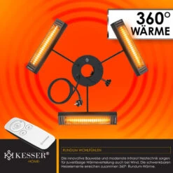 KESSER® Chauffage Radiant Infrarouge 3000 W Pour Terrasse Et Gastronomie Chauffage à Quartz Parasol Extérieur Chauffage Infrarouge Chauffage De Terrasse Avec Télécommande Réglable En Hauteur Jardin & -Atlantic Magasin 50753520 3