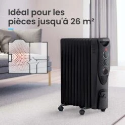 Radiateur à Bain D'huile 2500W 11 éléments - Chauffage électrique Portable Avec Minuterie Intégrée, 3 Niveaux De Chaleur, Thermostat Réglable - Noir Pro Breeze -Atlantic Magasin 60262567 5