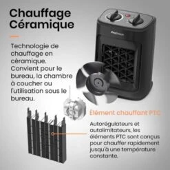 Mini Radiateur Céramique 2000 W - 3 Niveaux De Puissance - Chauffage D'appoint Compact - Noir Pro Breeze 8 Mini Radiateur Céramique 2000 W - 3 Niveaux De Puissance - Chauffage D'appoint Compact - Noir Pro Breeze -Atlantic Magasin 60262572 4